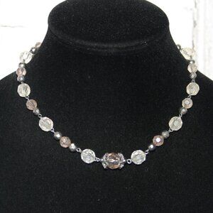 Beautiful silver necklace with pink and gray beads 16-18" New York & Co.